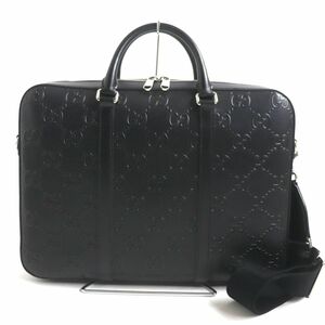 極美品▼GUCCI グッチ 658573 GGエンボス シルバー金具 2WAY レザーブリーフケース/ビジネスバッグ ブラック 伊製 メンズ 箱・保存袋付き