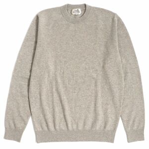 未使用品▼22AW 定価324500円 エルメス マイヨン シェーヌダンクル レザー使い カシミヤ100% ニットセーター グレージュ XL メンズ 正規品