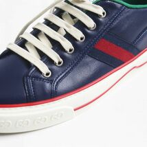 未使用品●GUCCI グッチ TENNIS/テニス1977 643585 ウェブライン ローカット レザースニーカー ダークネイビー 8 1/2 イタリア製 箱付き_画像8