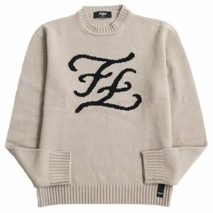 美品●2019年製 FENDI フェンディ FZY018 カシミヤ100％ ロゴ入り クルーネック プルオーバー ニット/セーター ブラウン系 48 伊製 正規品