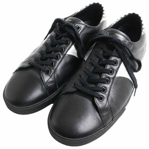  superior article *CELINE Celine TRIOMPHE/ Trio mfTR01L race up low cut leather sneakers black × silver 43 men's 