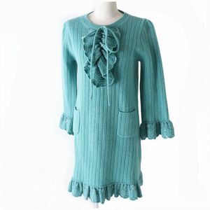  ultimate beautiful goods * regular goods GUCCI Gucci 644792 spangled equipment ornament frill design knees height knitted One-piece lady's green M Italy made 