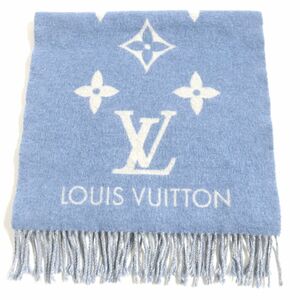 良品▼2015年製 LOUIS VUITTON ルイヴィトン M75704 エシャルプ レイキャビック カシミヤ100% マフラー ライトブルー×グレー 英国 正規品