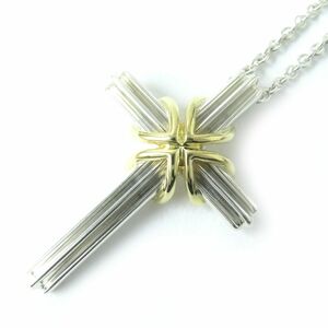  beautiful goods ^TIFFANY&Co. Tiffany 925×750 signature Cross combination necklace / pendant silver × Gold gross weight :8.7g recommended 