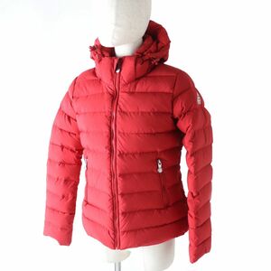 極美品★正規品 ピレネックス SPOUTNIC SOFT スプート ニック フード・ロゴワッペン付き ZIP UP ダウン ジャケット 赤 36 ブルガリア製　