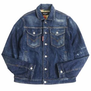 美品□21AW DSQUARED2/ディースクエアード S74AM1207 Dan Jean Jacket 裏総柄 ダメージ加工 デニムジャケット/ジージャン 青 48 伊製 正規