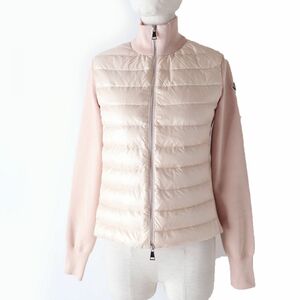 美品☆正規品 MONCLER モンクレール 21年 CARDIGAN ニット切替 ロゴワッペン付 ZIP UP ダウンジャケット ピンク XS レディース