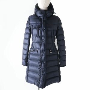 美品☆国内正規品 MONCLER モンクレール HERMINE エルミンヌ ロゴワッペン・フード付 ロングダウンコート レディース ネイビー 1