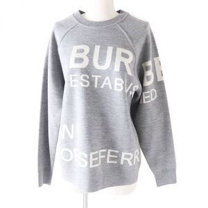  ultimate beautiful goods * regular goods BURBERRY Burberry 8028718 lady's hose Ferrie crew neck long sleeve knitted pull over gray × white SP