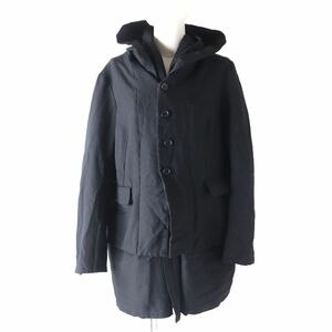 極美品★正規品 BLACK COMME des GARCONS ブラックコムデギャルソン 1L-J027 ヴィンテージ フード付 丸襟 レイヤードコート 黒 S 日本製