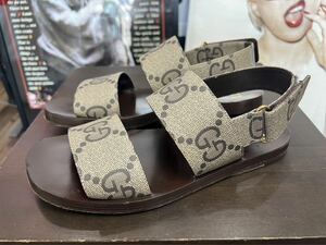 taGUCCI Gucci sandal wood strap Inter locking Logo 