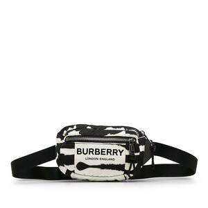  Burberry Logo Zebra body bag waist bag white black nylon lady's BURBERRY [ used ]