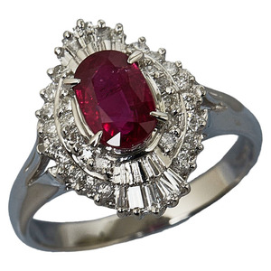 Pt900 platinum ruby 1.29ct diamond 0.40ct ring ring lady's 12 number used 