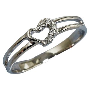 Pt900 platinum diamond 0.05ct Open Heart ring ring lady's 9 number used 