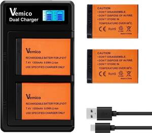 Vemico LP-E17バッテリー LCD付きType-c USB充電器セット 2個1300mAh大容量互換バッテリー 対応機種