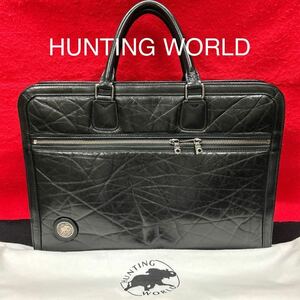 【極美品】バチューレザー ビジネスバッグ シワ加工★HUNTING WORLD■ブラック