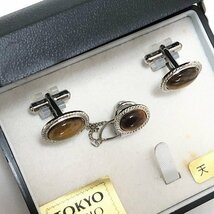 ●一円スタート●新品♪ TOKYO TORIO　イエロータイガーアイ カフリンクス/タイタックピンセット 天然石/am-A-197-4832-.2/綺麗/高級_画像6