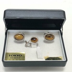 ●一円スタート●新品♪ TOKYO TORIO　イエロータイガーアイ カフリンクス/タイタックピンセット 天然石/am-A-197-4832-.2/綺麗/高級