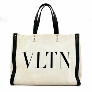 ヴァレンティノ VALENTINO ロック スタッズ キャンバス トートバッグ ホワイト ブラック 白 黒 VLTN 手提げ 鞄 カバン バッグ 5-12-738