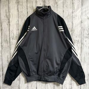 00's adidas アディダス トラックジャケット ジャージ L 黒 ブラック ワンポイント 刺繍パフォーマンスロゴ アメカジ US古着 HTK2908