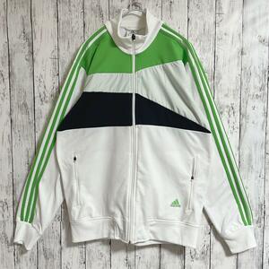 adidas Adidas jersey jersey XL white green one Point hem embroidery Performance Logo US old clothes American Casual HTK3019