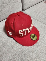 【美品】stussy　ステューシー　new era　ニューエラ 　キャップ　 59FIFTY 　レッド　赤　ベースボールキャップ　帽子_画像2