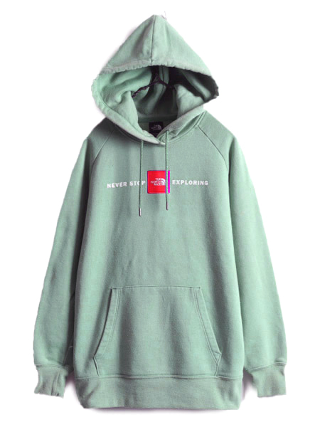 ノースフェイス プリント スウェット フード パーカー レディース M The North Face ボックスロゴ ワッペン アウトドア トレーナー 裏起毛