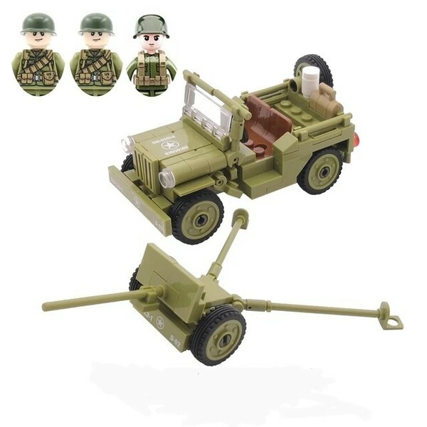 【新品】米軍ウィリスジープ＆M3-37mm砲　レゴ互換品LEGO 互換 レゴ ミリタリー第二次世界大戦ノルマンディー上陸作戦ブロックグリーン