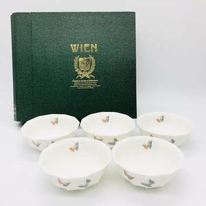 未使用品 保管品 セラミック藍 WIEN 小皿 皿 器 取り皿 食器 5枚 セット 蝶 チョウ ちょう シンプル CERAMIC AI BOX 箱付