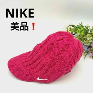 美品★ナイキゴルフ　つば付きニットキャップ/ニット帽　ピンクレッド　NIKE GOLF