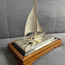 銀製品 ヨット 航海船 ガラスケース付き 縁起物 工芸品 彫刻 置物 関工芸 SILVER 帆船 船舶模型(ks)_画像10