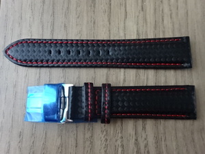  arm belt for clock D buckle carbon pattern Raver back surface leather 20mm black / red stitch black / red band 