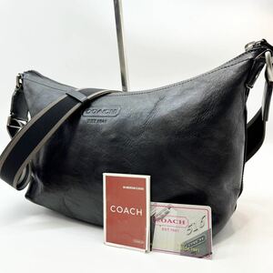 1円 【美品】 COACH コーチ チャールズ ショルダーバッグ メッセンジャー ヘリテージ メンズ ビジネス レザー 本革 ブラック 鞄