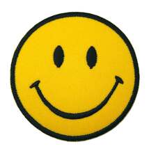 アイロンワッペン スマイル にこちゃん 笑顔 キャラクター イエロー 円形 デザイン 簡単貼り付け アップリケ 刺繍 裁縫 _画像1