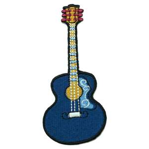 ワッペン アイロンワッペン ギター Guitar ブルー 音楽 ミュージック 楽器 デザイン 簡単貼り付け アップリケ 刺繍 裁縫