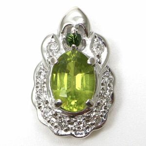 ◆K18 天然ダイヤモンド/天然ペリドットペンダントトップ◆F 約1.9g peridot diamond ジュエリー pendant necklace EA7/EA8