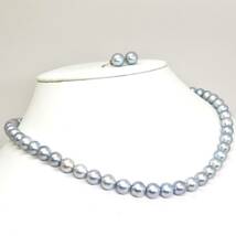 ◆アコヤ本真珠ネックレス&K14WGイヤリング◆J 約38.2g 約42.0cm 7.5-8.0mm珠 パール pearl ジュエリーjewelry EA5/EB5_画像3