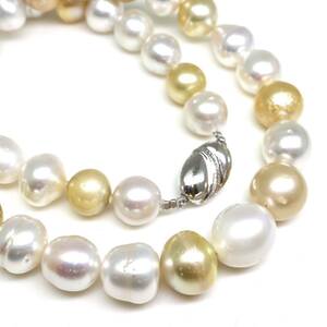 ◆マルチパールネックレス◆J 約79.3g 約46.5cm 10.5-12.5mm珠 白蝶真珠 ゴールデンパール pearl ジュエリーjewelry necklace EB0/EE5