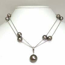 ◆南洋黒蝶真珠ステーションネックレス◆J 約23.3g 約84.0cm 8.5-13.5mm珠 パール pearl ジュエリーjewelry necklace EA0/EB0_画像1