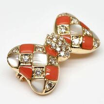 美品!!◆K18 天然ダイヤモンド/天然本珊瑚/シェルブローチ◆J 約6.0g diamond さんご サンゴ coral ジュエリー broach ED2/ED5_画像2