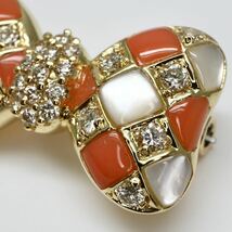 美品!!◆K18 天然ダイヤモンド/天然本珊瑚/シェルブローチ◆J 約6.0g diamond さんご サンゴ coral ジュエリー broach ED2/ED5_画像5