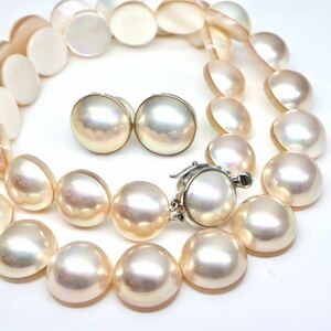 TASAKI(田崎真珠)高品質!!◆K14 マベパールネックレス&イヤリング◆J 約54.3g 約43.5cm 11.5-13.0mm珠 真珠 パール pearl necklace FD2/FD5