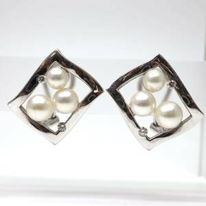 MIKIMOTO(ミキモト)◆K18 アコヤ本真珠/天然ダイヤモンド イヤリング◆F 約9.1g パール pearl akoya ジュエリー earring EF7/EG3