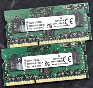 8GB (4GB 2枚組) PC3L-12800S DDR3-1600 S.O.DIMM 204pin 1Rx8 Kingston純正 (動作確認済 memtest86+)(管:SB0081