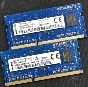 8GB (4GB 2枚組) PC3L-12800S DDR3-1600 S.O.DIMM 204pin 1Rx8 Kingston キングストン純正 (動作確認済 memtest86+)(管:SB0084