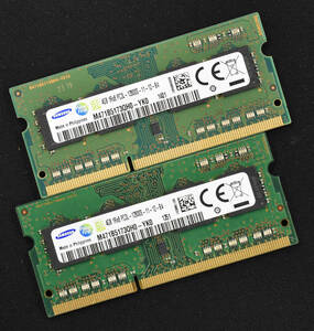 (送料無料) 8GB (4GB 2枚組) PC3L-12800S DDR3-1600 S.O.DIMM 204pin 1Rx8 1.35V 低電圧対応 1.5V対応 Samsung 4G 8G (管:SA4671 x6s