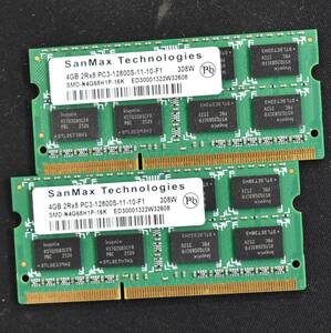 8GB (4GB 2枚) PC3-12800S DDR3-1600 S.O.DIMM 204pin 2Rx8 [1.5V] [SanMax HYNIX 4G 8G] Macbook Pro iMac (DDR3) (管:SB0136 x2s