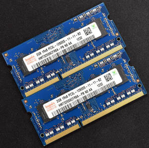 4GB (2GB 2枚組) PC3L-12800S DDR3L-1600 S.O.DIMM 204pin 1Rx8 (8chip) 1.35V 低電圧対応 (1.5V対応) HYNIX 2G 4G (管:SB0012 x2s