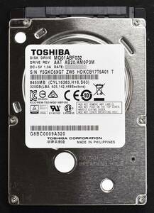 (使用時間 190H 短い) 東芝 MQ01ABF032 [320GB 5,400rpm 2.5インチ 7mm SATA 内蔵 HDD 2016年製 (Cristal DiscInfo 正常状態)(管:EF05