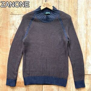 【美品】ZANONE ザノーネ 5ゲージ モックネック ニット セーター 46 ブラウン×ネイビー BEAMSF取扱